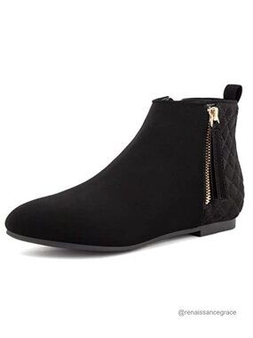 Faux Suede Ankle Boots Flat Round Toe Side Zip Booties